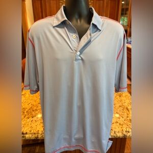 FootJoy golf polo.  Sharp blue/white micro stripe. Moisture-Wicking. Medium. EUC